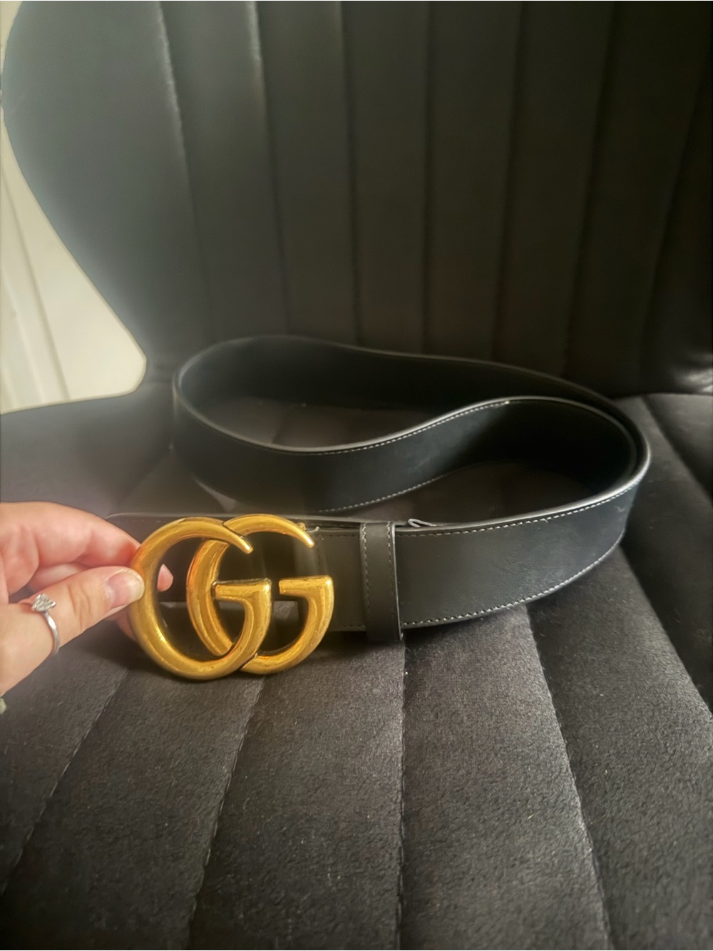 Gucci Black Leather Belt with Gold Double G Buckle